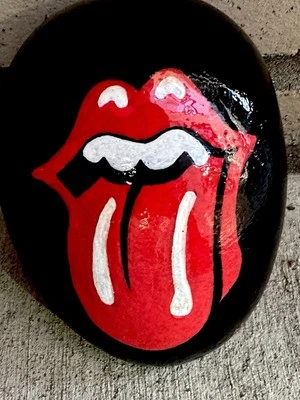 Art Painting “Rolling Stones” Emblem Tongue in Acrylic Painted On A Large “Stone