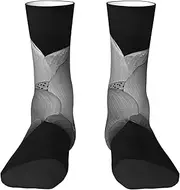 [JEJEA] Black White Flower print Socks For Men and Women Men's Moisture Control Crew Socks Gifts For Golf, Hunting, Camping