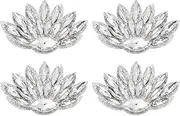 uxcell 4Pcs Handmade Beaded Patches, Peacock Tail Glass Crystal Appliques Sew on Rhinestone Patch for Clothing DIY Sewing Accessories, Clear