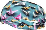 [CADREWY] Origami Paper Cranes Print Stylish Sports Sweatband Stretchy Breathable and Moisture Wicking Headband for Gym