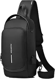 [HAN-LBG] Sling Bags for Men Women, Waterproof Chest Bag with USB Charging Port Anti-Theft Password Lock Crossbody Backpack Small Flex Shoulder Pack for Hiking Cycling RunningTravel