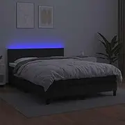 Box Spring Bed with Mattress&LED Black 137x187 cm Double Size Faux Leather Furniture Bedroom