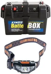 Kings Battery Box Portable 12V 2X USB & Cig Socket + Illuminator LED Head Torch