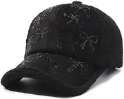 [Generic] Plush Baseball Cap Unisex Fashion Rhinestone Bow Baseball Cap Winter Warm Trucker Hat Casual Sun Protection Visor