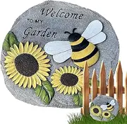 Stepping Stones Outdoor - Bee and Sunflower Welcome Garden Stone - Resin Stepping Stones Outdoor for Pathway, Garden Walkway, Yard, Patio Landscaping, and Yard Art
