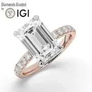 Emerald Solitaire Labgrown Diamond Engagement Ring 14k Rose Gold 5.75 CT