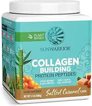 Sunwarrior Plant-Based Collagen Building Protein Peptides, Organic and Vegan Protein Powder, Hyaluronic Acid, and Biotin (Salted Caramel, 500G)