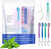 5 in 1 Travel Mini Toothbrush & Floss with Toothpaste, 5 in 1 Mini Toothbrush & Floss & Tongue Scraper & Toothpick Set, Disposable Multi-Functional Oral Care Set Tool 4 Flavors (12pcs)
