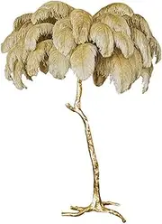 Stylish and Modern Standing Lamp with Gold Resin Light Body Fluffy Feather Floor Lamps 3 Colors Dimmable Reading Tall Lamp Corner Light for Bedroom Office Decorative(Camel,60x55cm/24*22in (table lamp)