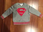 NWT Baby GAP Junk Food Superman Intarsia Sweater Size 4T Fog Grey Red