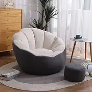 Bean Bag Chair Cover +Footstool Cover Petal-Shaped Bean Bag Chair Cover Sofa Lazy Sack Soft Beanbag Chair (No Beans) for Kids, Adults, Couples - Bean Bag Chair,Beige Gray Stitching