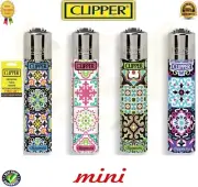 4 x Clipper Lighters MICRO TILES Design Mini Size Refilable Full Set + Flints