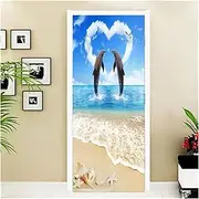 Door Stickers Seaside Scenery Door Stickers Ocean Beach Wallpaper Decal Hawaii Sea Mural Self-Adhesive Removable Bedroom(T,85x215cm)