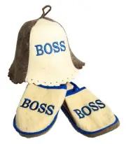 Russian Banya Sauna set Hat + Slippers for men Sheep wool Flat Boss