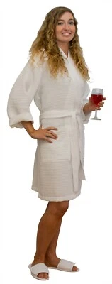 Robe, Cotton Waffle in 36" length, One Size Fits Most up to Size 18 in Women's.