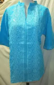 FULL EMBROIDERED WHITE SEQUIN COTTON TOP KURTA YOGA TUNIC size 48