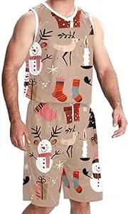 [KQNZT] Basketball Jersey with Shorts, Basketball Jersey for Women, Men's Athletic Basketball Jersey, Christmas Cartoon Elk Snowman Snowflake