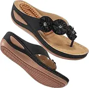[Aomigoct] Wedge Sandals Women Flip Flops with Cushion FootBed Bohemia Sandals for Women Casual Summer Wedge Shoes Dressy Platform Flip Flops Woman Slide