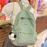 Drawstring Corduroy Backpack With Charm - Green - One Size