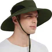 Unisex Sun Hat, Waterproof Wide Brim Bucket Hat Packable Boonie Hat for Fishing Hiking Gardening Safari Beach,Army Green