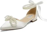 [Winflag] Pearl Wedding Shoes for Bride Flats Pointed Toe Flat Bridal Shoes Women Evening Dress Shoes
