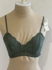 Aerie Black Bralette Size Small Green Floral Design