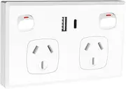 HITRENDS Double Power Point with USB A & C, GPO Wall Outlet, Fast Charging 5V 3.6 Amp, SAA RCM Approved, Single Switch, 10A/2400W, White