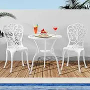 Livsip Outdoor Furniture Aluminium Table and Chairs 3Pcs Patio Dining Set-White