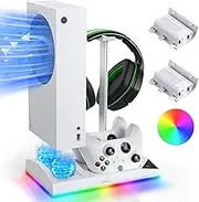 FYOUNG Upgrade RGB Cooling Fan Stand for Xbox Series S Console with 15 Colourful Lights, Dual Controller Charging Station Cooler Base System for Xbox Series S Accessories with 2 x 1400 mAh
