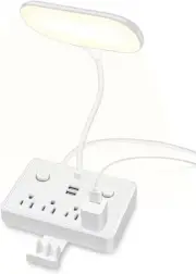 LED Desk Lamp with 2 USB Charging Port and 4 AC Power Outlet, Table White