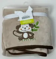NWT Cuddletime Cuddle Time Beige Brown And Tan Monkey Plush Baby Boys Blanket