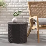 Noble House Outdoor Side Tables 16.75"Hx17.5"Wx17.5"D Modern Round Shape Brown