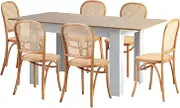 Oikiture 160cm Extendable Dining Table with 6PCS Dining Chairs Rattan Natural