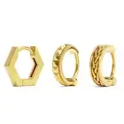 18K Gold Vermeil Geometric Nose Hoops Set of 3, Rare Gift For Her Fancy Jewelry