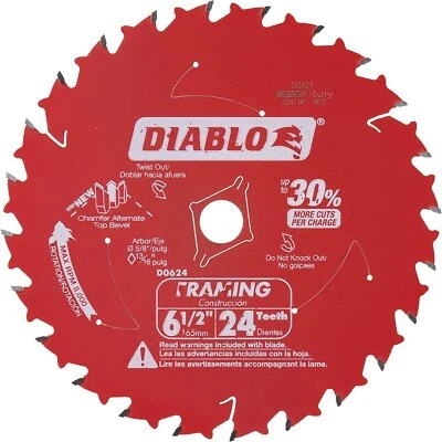 Freud D0624X Diablo 6-1/2-Inch 24-Tooth ATB Framing Saw Blade with 5/8-Inch...