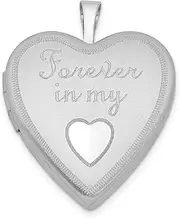 [JewelryWeb] 925 Sterling Silver Patterned Holds 2 photos Polished and satin 20mm Forever In My Love Heart-Heart Locket