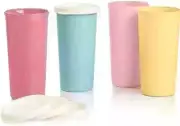 Tupperware Pastel 9 oz Tumblers (Set of 4) with lids (NEW)