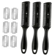 3 Pieces Hair Cutting Comb Set with 10 Razors, Double Edge Razor, Black