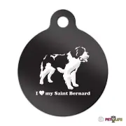 I Love My Saint Bernard Engraved Keychain Round Tag w/tab v2 st. st Many Colors