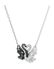 [Swarovski] Rhodium Plated Swan Pendant in Black/Silver