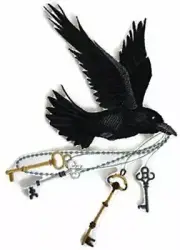 Happy Halloween Flying Raven with Skeleton Keys Embroidered Iron on/Sew patch
