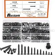 Rustark 1300Pcs M2 M2.6 Black Flat Head Phillips Cross Small Wood Screws Tapping Screws Electronic Screws Assortment Kit 5mm 6mm 8mm 10mm 12mm 16mm Tapping Screws Small Metric Micro Screw Set
