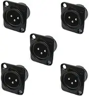 GDQLCNXB XLR Male Jack 3 Pin Panel Mount Jacks，Black Metal Housing XLR-M Connector 5Pcs.