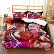v2703 Bed Sheets Hot Anime Demon Slayer Bedding Set Japanese Cartoon Bed Linen x Teens Girls Twin Single Queen King Full Duvet Cover Sets 3-Piece Bedd