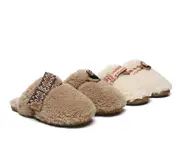 AUSTRALIAN SHEPHERD® UGG Slippers Women Sheepskin Wool Bow Cecil - Brown / AU Ladies 5 / AU Men 3 / EU 36