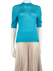 Blue Metallic Sheer Knitted Top