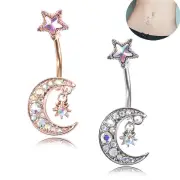 Navel Belly Button Rings Bar Crystal Moon Star Dangle Body Piercing Jewel_se