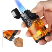 Lubinski Windproof Torch Cigar Lighter Punch 3 Jet Flame Cigar Holder Gift Box