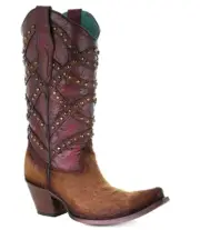 Corral Women's Brown/Red Fur & Overlay & Studs Boots C3608