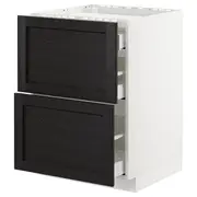 METOD / MAXIMERA base cab f hob/2 fronts/3 drawers, white/Lerhyttan black stained, 60x60x80 cm